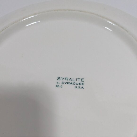 Syracuse China Syralite Round Serving Plate Art Deco Green Tan Leaf Design - Picture 10 of 10
